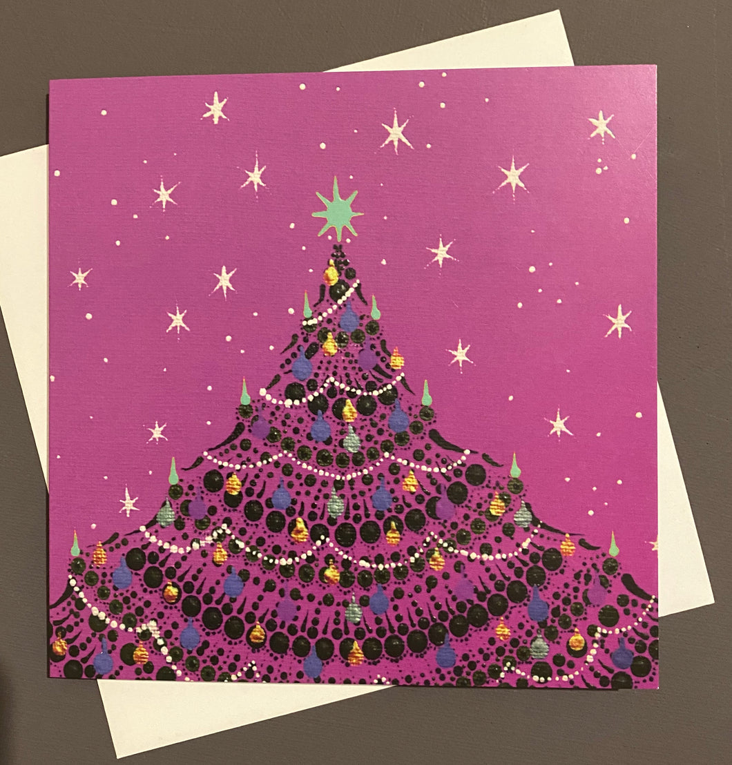 Christmas Tree on Purple Christmas Card