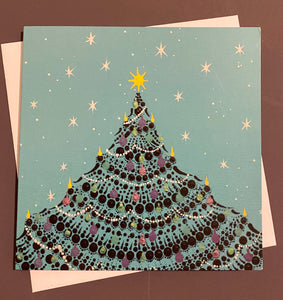 Christmas Tree on Teal Christmas Card