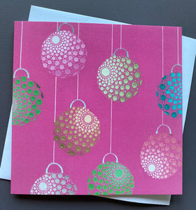 Icy Baubles on Pink Christmas Card