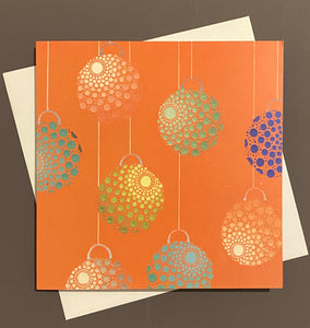 Icy Baubles on Orange Christmas Card