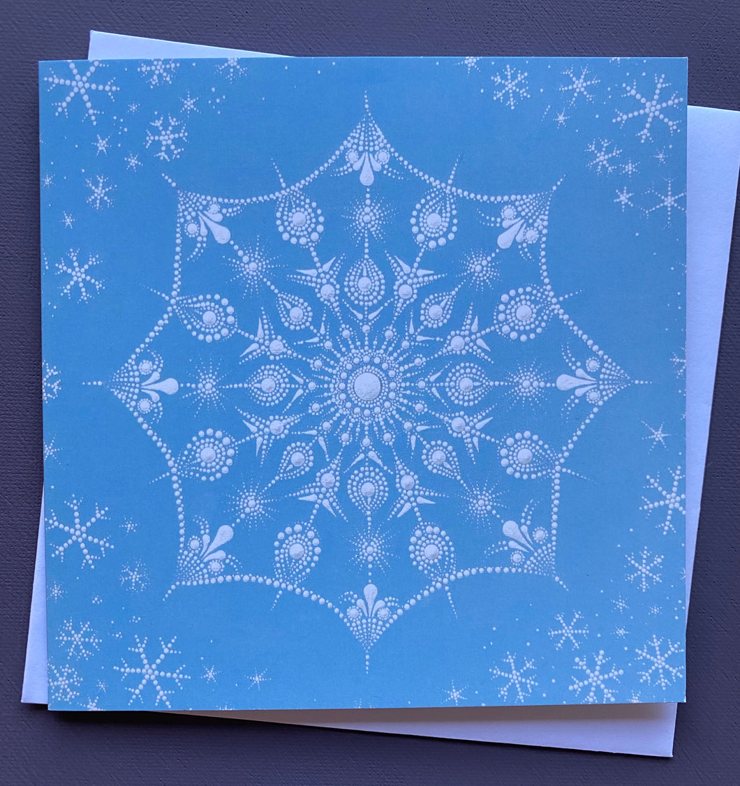 Icy Blue Snowflake Christmas Card