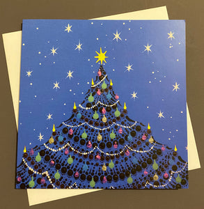 Christmas Tree on Blue Christmas Card