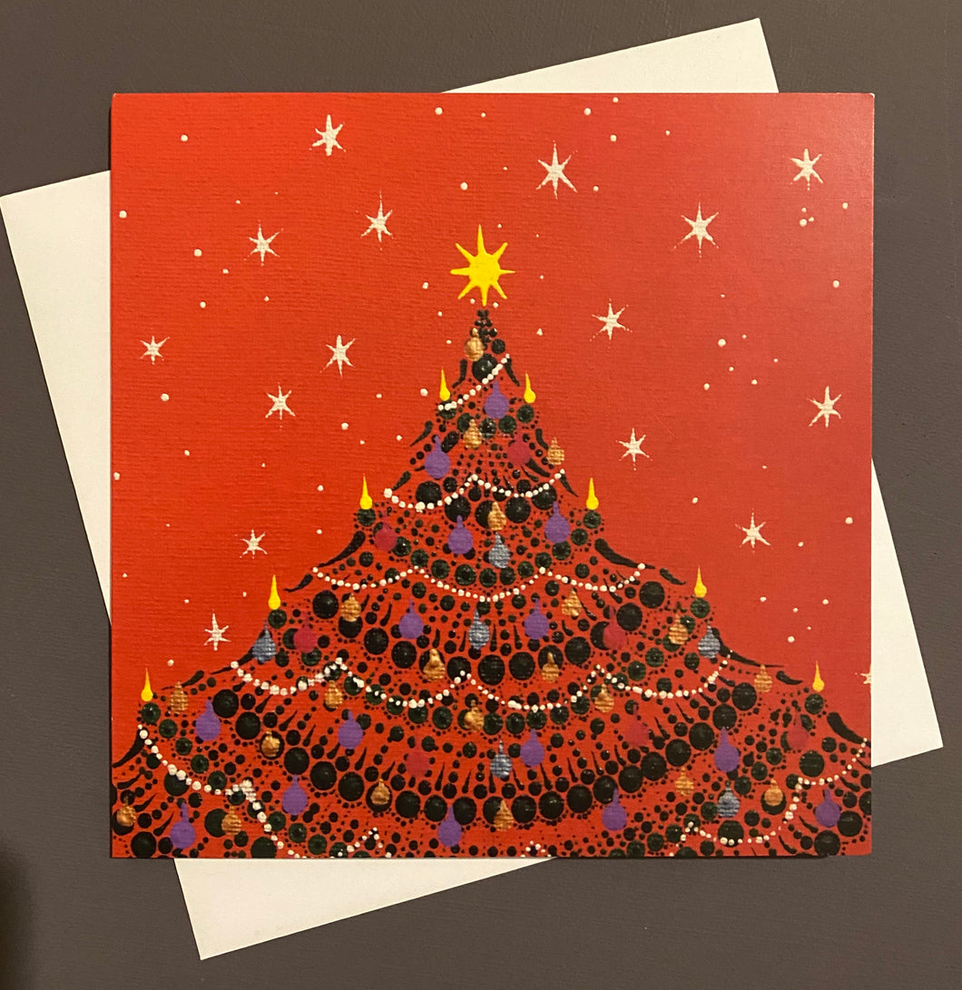 Christmas Tree on Red Christmas Card