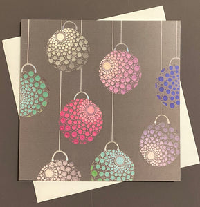 Icy Baubles on Grey Christmas Card