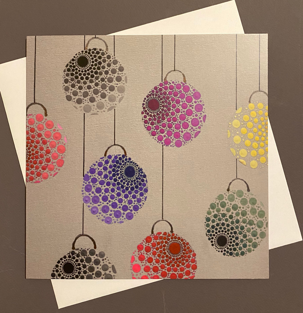 Baubles on Steel Grey Christmas Card