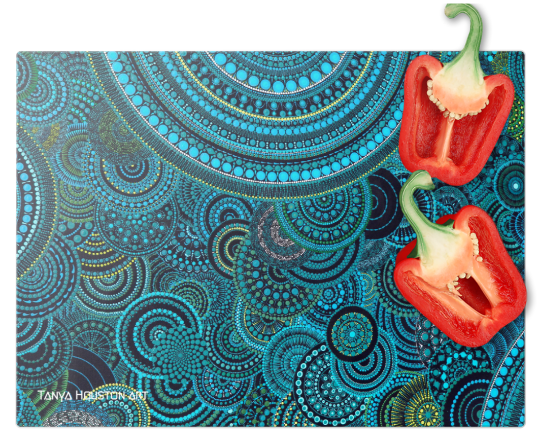 Glass Chopping Board - M Muse in teal