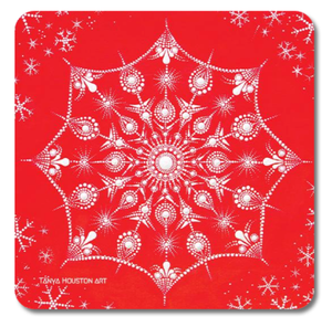 Set of 4 Coasters - Red Snowflake