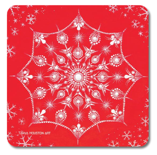 Set of 4 Coasters - Red Snowflake