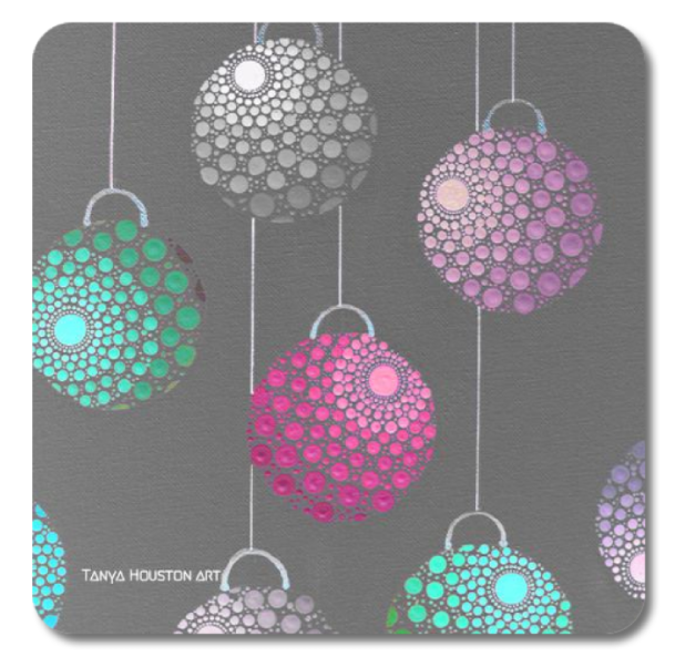 Set of 4 Coasters - Baubles on Grey