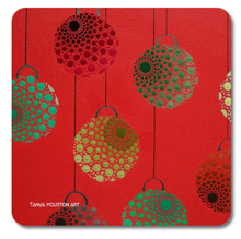 Load image into Gallery viewer, Set of 4 Coasters - Baubles on Red
